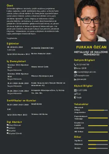 Metalürji Ve Malzeme Mühendisliği Cv Örnekleri cv indir